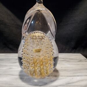 VINTAGE 1960's Paperweight Pear Signed By Emil Larsen Sticker Sweden